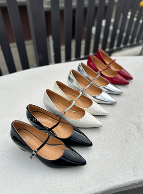 YUSI出口单气质玛丽珍极简尖头法式内增高一字带扣浅口单鞋女春夏