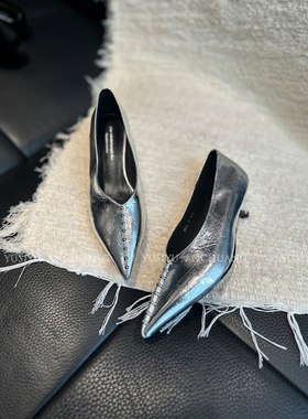 YUSI 法式轻奢高跟鞋尖头猫跟浅口单鞋女春夏气质OLV口奶奶女巫鞋