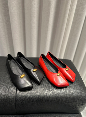 YUSI慢奢美学极简主义者的小皮鞋足间雕塑斜切方头浅口单鞋乐福鞋