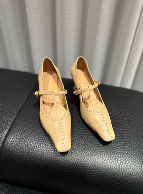 YUSI高定系列 中古风时髦精编织T带扣玛丽珍鞋真皮方头浅口单鞋女