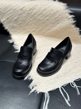 YUSI静音底真皮超软小胎牛单鞋女春夏英伦小皮鞋复古一脚蹬乐福鞋