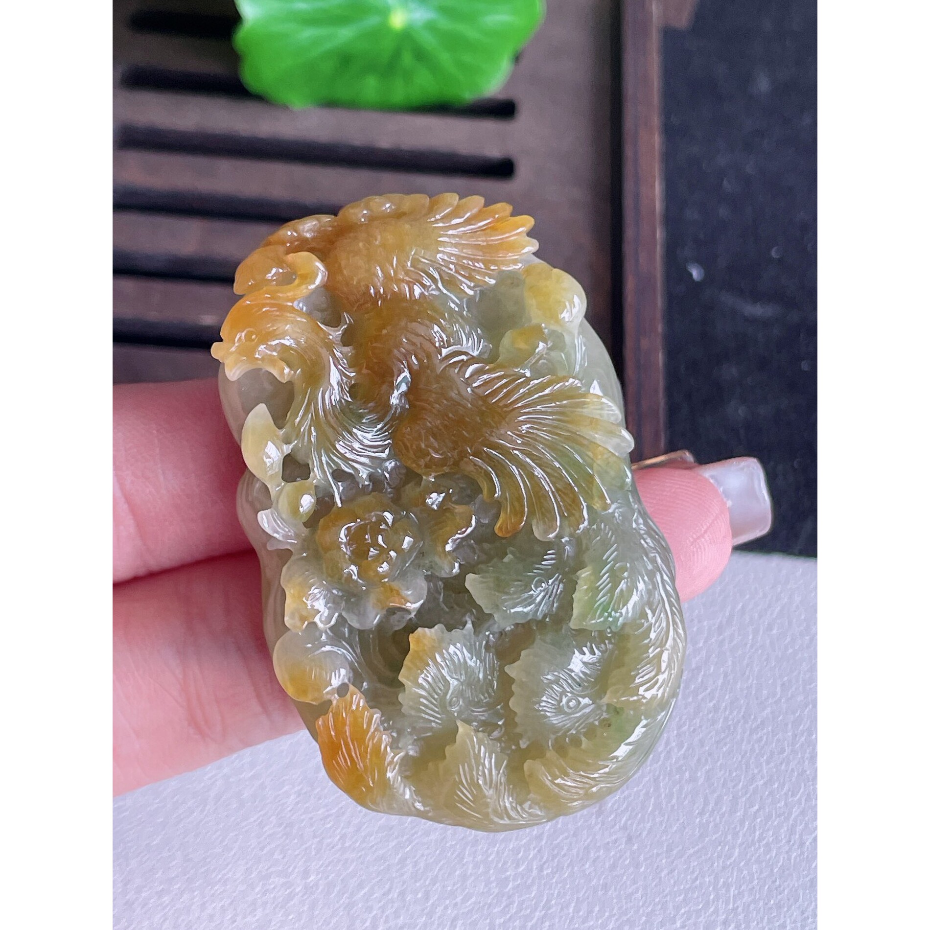 天然A货翡翠玉挂件精雕凤凰吊坠