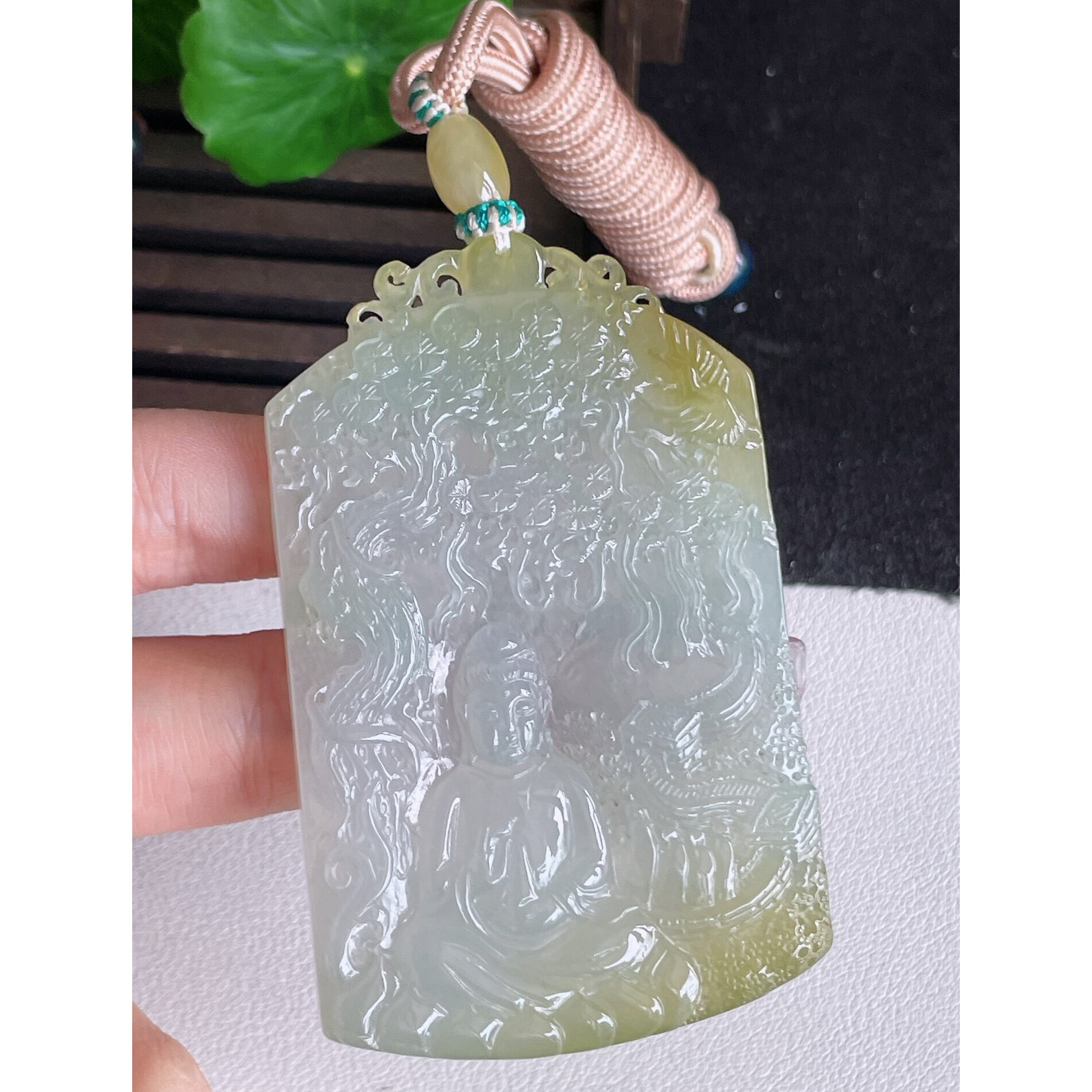 一手货源缅甸天然A货翡翠玉石挂件精雕黄翡山水观音菩萨翡翠吊坠