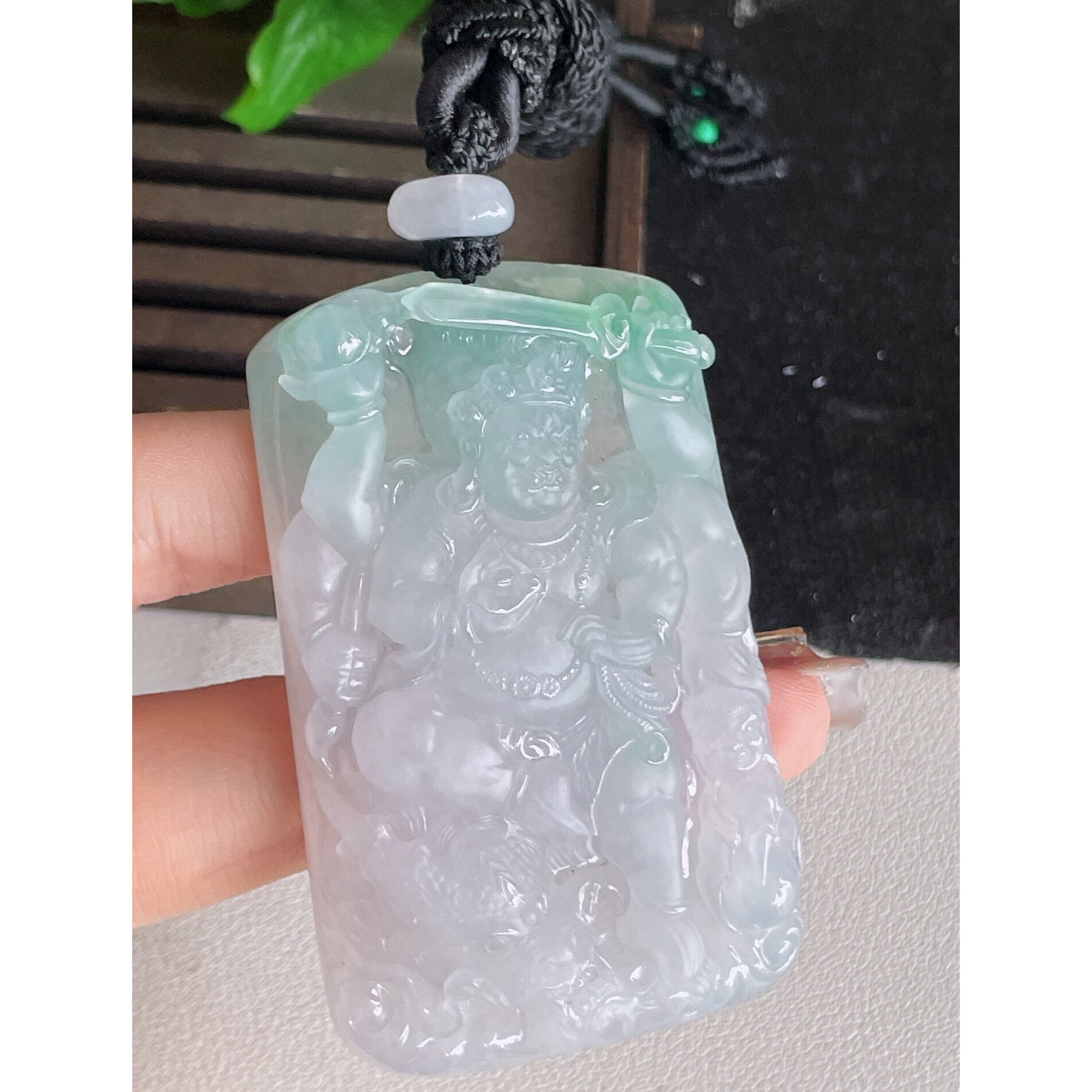 一手货源缅甸天然A货翡翠玉石挂件精雕飘绿御龙不动明王翡翠吊坠