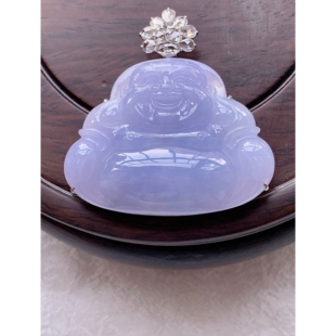 天然缅甸老坑翡翠a货18k金冰种紫罗兰佛公翡翠吊坠玉挂件