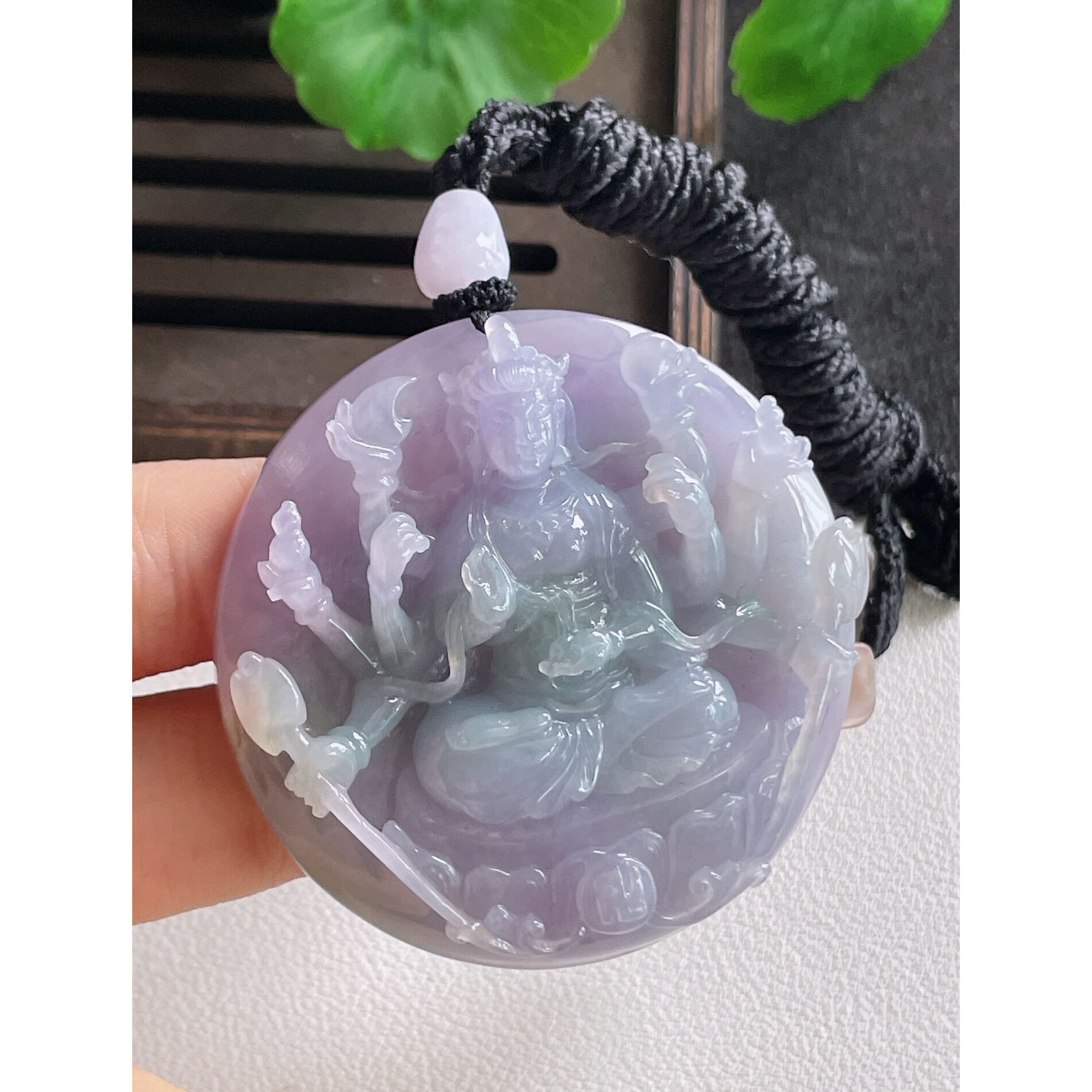 一手货源缅甸天然A货翡翠玉挂件精雕紫罗兰千手观音菩萨翡翠吊坠