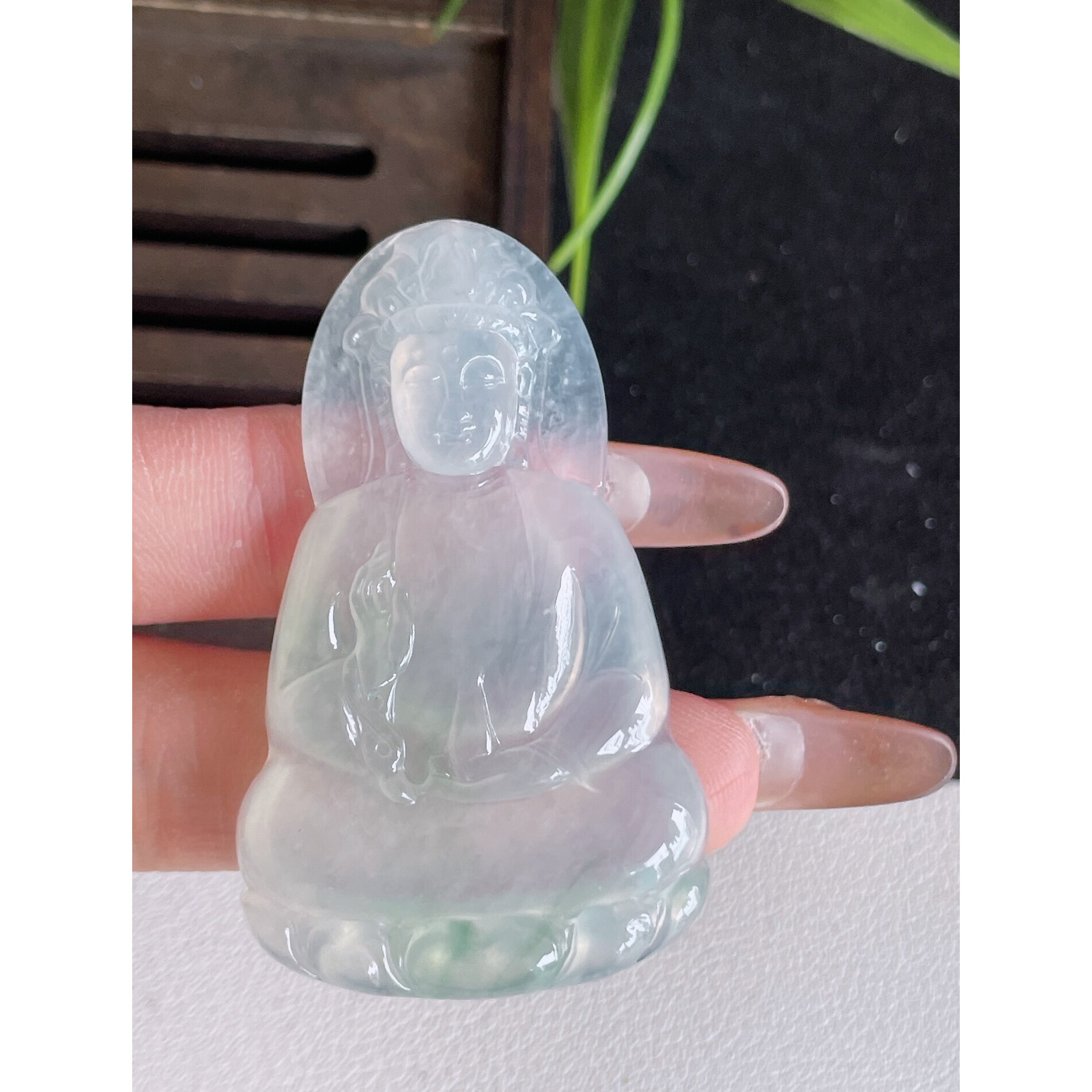 一手货源缅甸天然A货翡翠玉石挂件精雕飘花观音菩萨翡翠吊坠