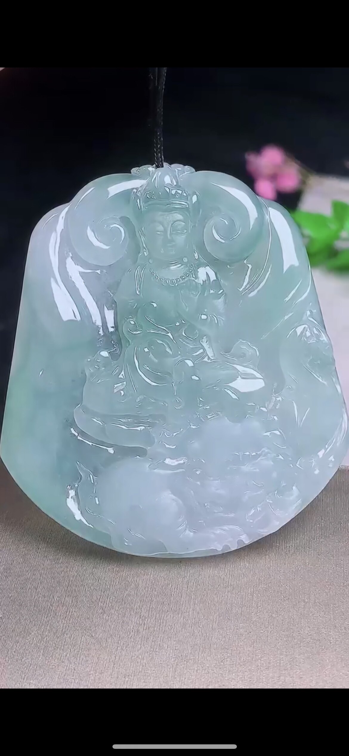 缅甸翡翠A货生肖兔守护神文殊菩萨翡翠玉挂件68