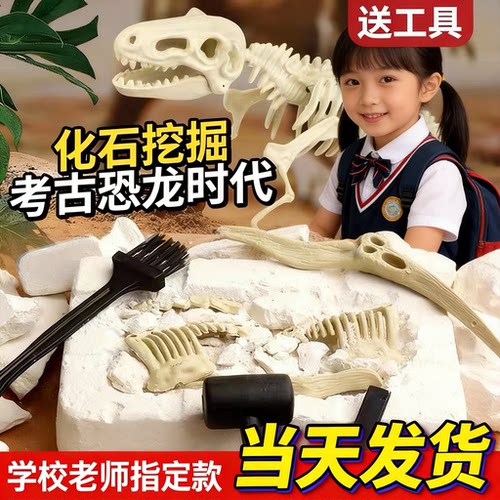 大号恐龙化石考古挖掘霸王龙石膏模型二年级儿童手工挖宝玩具礼物