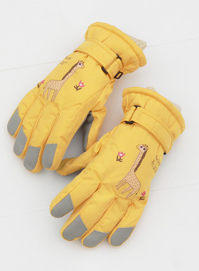 滑雪手套冬季4-12岁学生卡通可爱分指加绒厚保暖女童户外玩雪防水