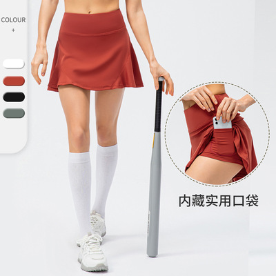 春夏女网球半身裙假两件运动裙裤裸感跑步舞蹈训练健身短裙22441