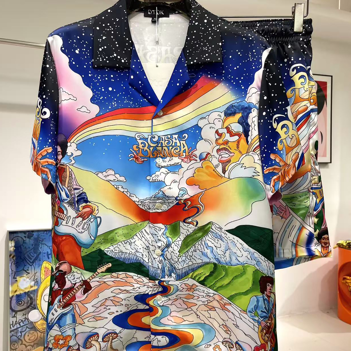 玫瑰贡缎睡衣男2025年夏季情侣高端假日风印花短袖家居服冰丝套装