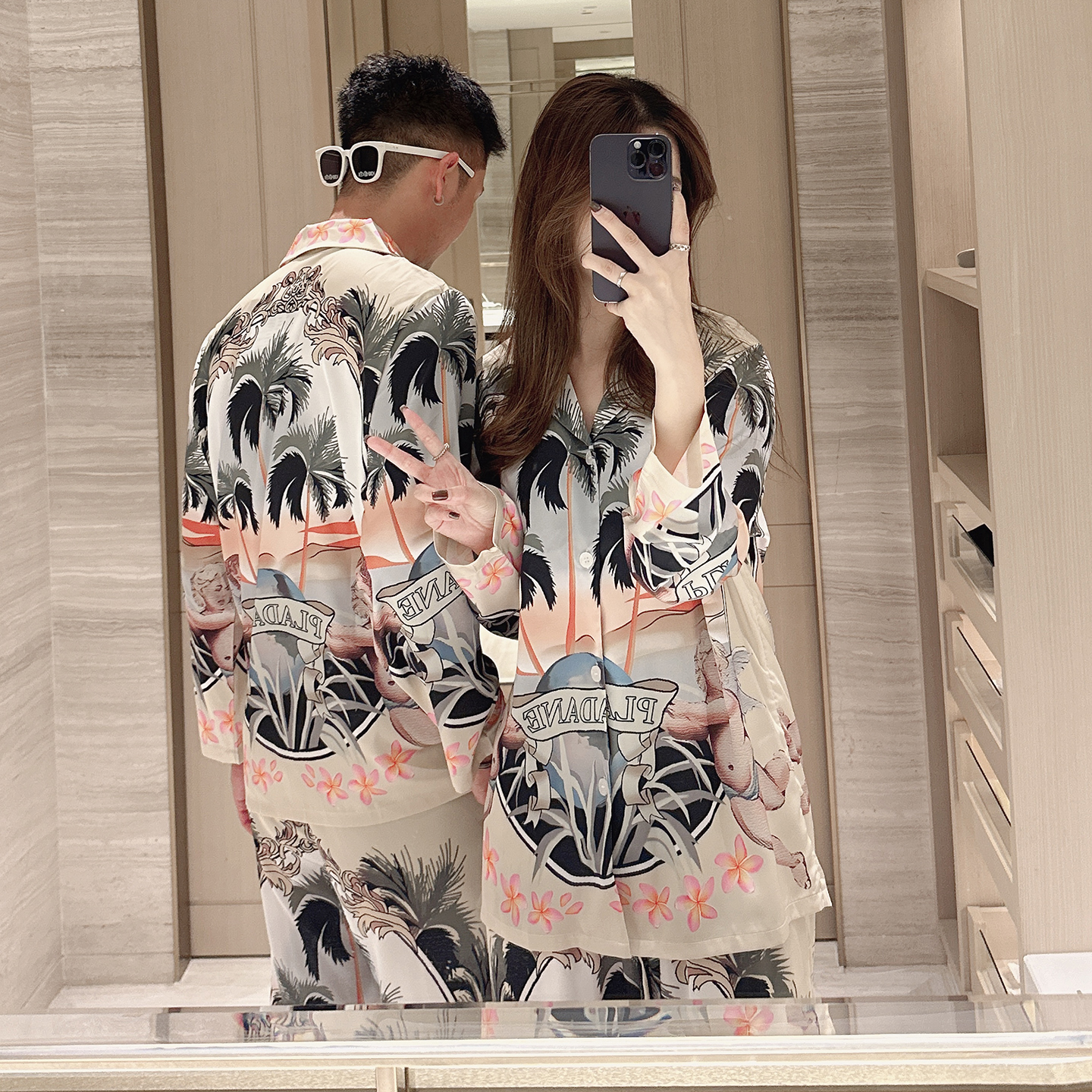 冰丝睡衣男士2025年春秋四季男女同款字母印花长袖长裤轻奢家居服