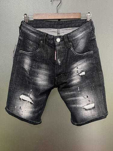 3006春夏Dsquared2牛仔裤男装牛仔短裤 时尚水洗破洞补丁修身弹力