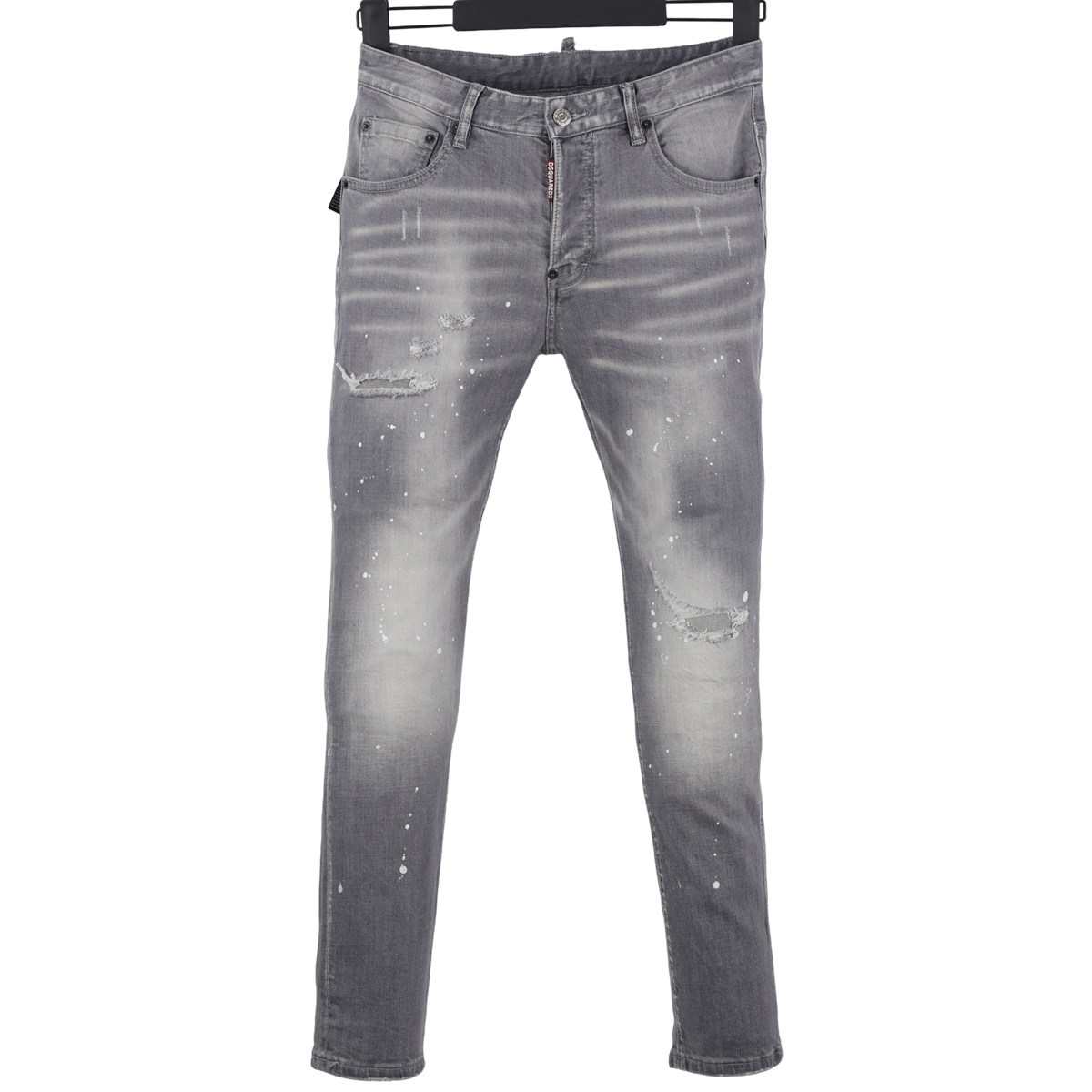 6067四季新款Dsquared2牛仔裤男装D2 时尚破洞油漆修身小脚灰色