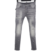 新款 时尚 Dsquared2牛仔裤 6067四季 男装 破洞油漆修身 小脚灰色