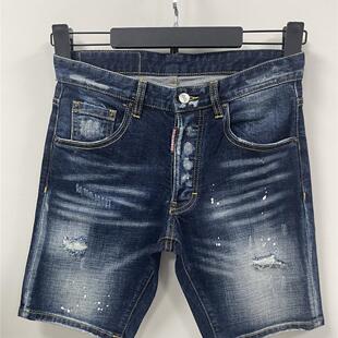 D237夏D2牛仔裤Dsquared2牛仔裤男装 黑色简约百搭修身牛仔短裤男