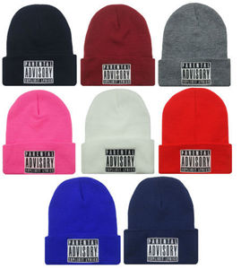 外贸卷边帽 PARENTAL ADVISORY EXPLICIT 纱线帽多色针织街舞帽