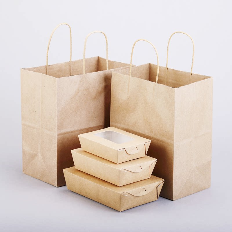 牛皮纸袋手提袋加厚礼品袋奶茶外卖打包袋子定制Logo高档烘焙纸袋