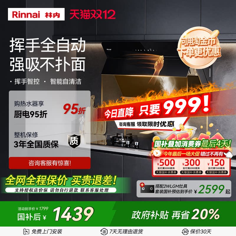 林内Rinnai抽吸油烟机家用大吸力挥手自清洁侧吸式NM09J - 封面