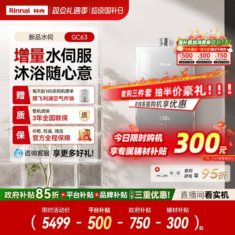25年林内新品水伺燃气热水器GC63