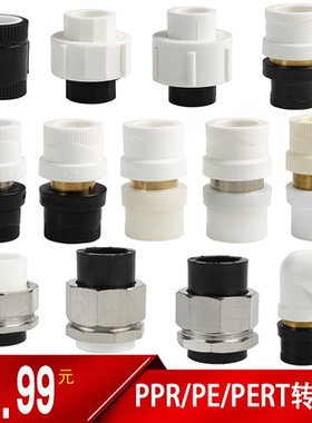 PPR转PE转换接头铜活接PB变换PERT转换活接20/25/32管件4/6分1寸