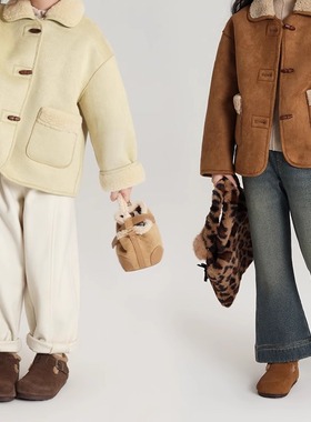 乔伊思童装女童羊羔绒外套冬装2025秋冬季新款儿童百搭翻领上衣潮