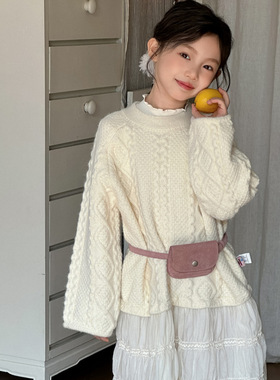 乔伊思童装女童毛衣裙冬季2025新款韩女孩儿童荷叶边网纱拼接裙子