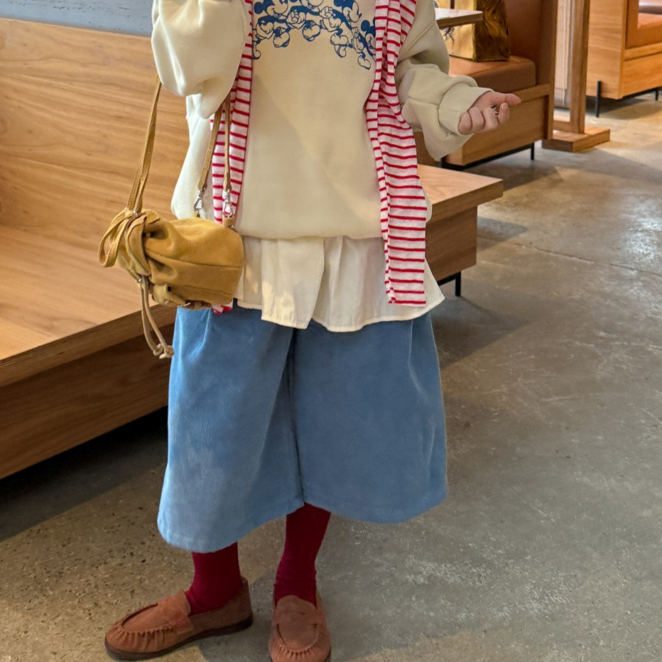 乔伊思童装女童裤子2025秋冬新款条绒加绒7分裤时髦精叠穿洋气潮