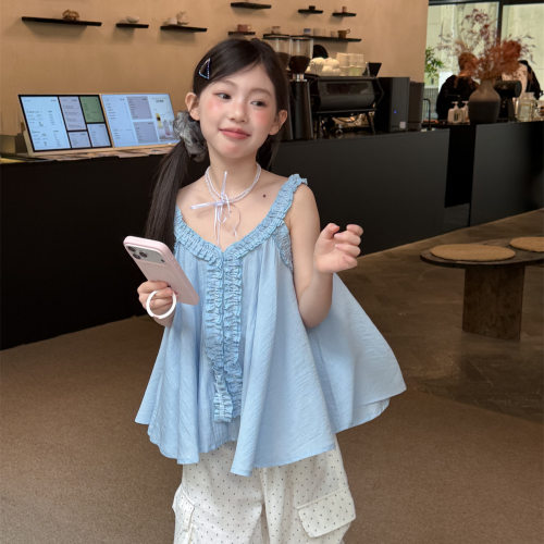 乔伊思童装吊带衫2026夏季新款韩版花边甜美娃娃衫透气女童背心潮