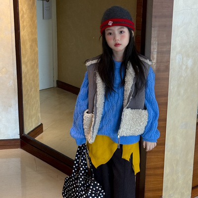 乔伊思童装女童马甲2025秋冬新款韩版皮毛一体马甲叠穿洋气坎肩潮