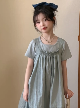乔伊思童装女童套装夏季2026新款儿童套裙韩版T恤休闲吊带裙子潮