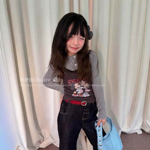 乔伊思童装女童假两件T恤2026秋款韩版卡通两件套儿童卡通叠穿感