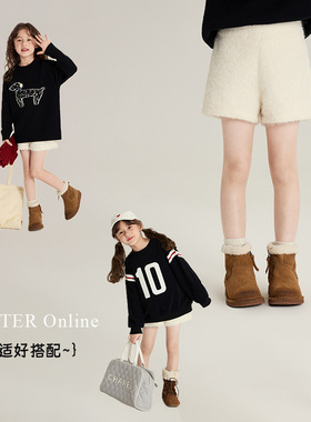 乔伊思童装女童加绒短裤百搭圈圈绒2025冬季新款儿童休闲外穿裤子