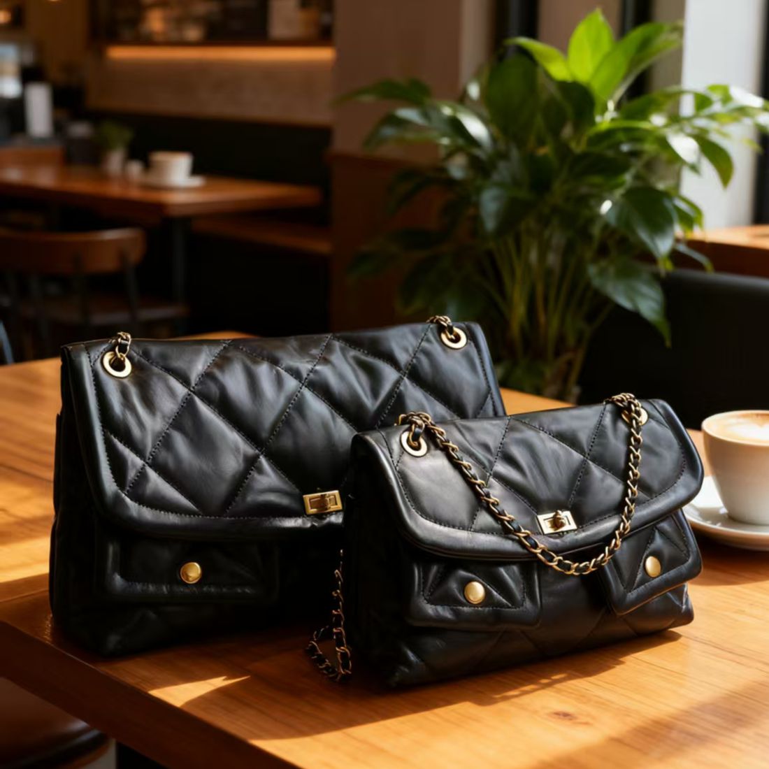 25K小香风羊皮包大菱格链条包双口袋大容量单肩腋下包真皮斜挎包