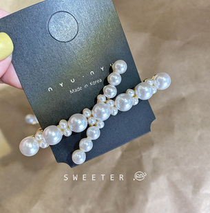 韩国进口气质珍珠交叉一字弹簧夹东大门甜美马尾夹侧边发夹头饰