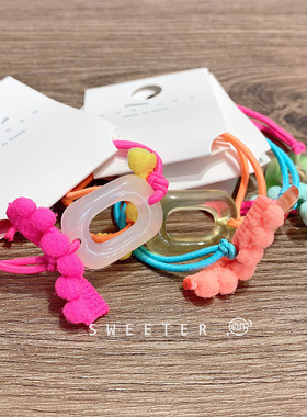 SWEETER`东大门荧光色少女头绳春季果冻醋酸打结啾啾头马尾橡皮筋