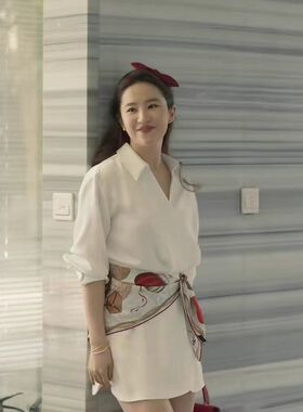 玫瑰的故事刘亦菲同款黄亦玫白色衬衫连衣裙女高级感气质长袖裙子