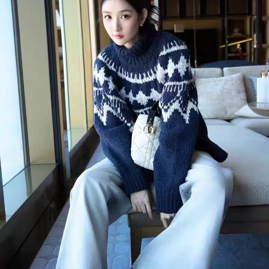 提花针织毛衣宽松慵懒风长袖上衣