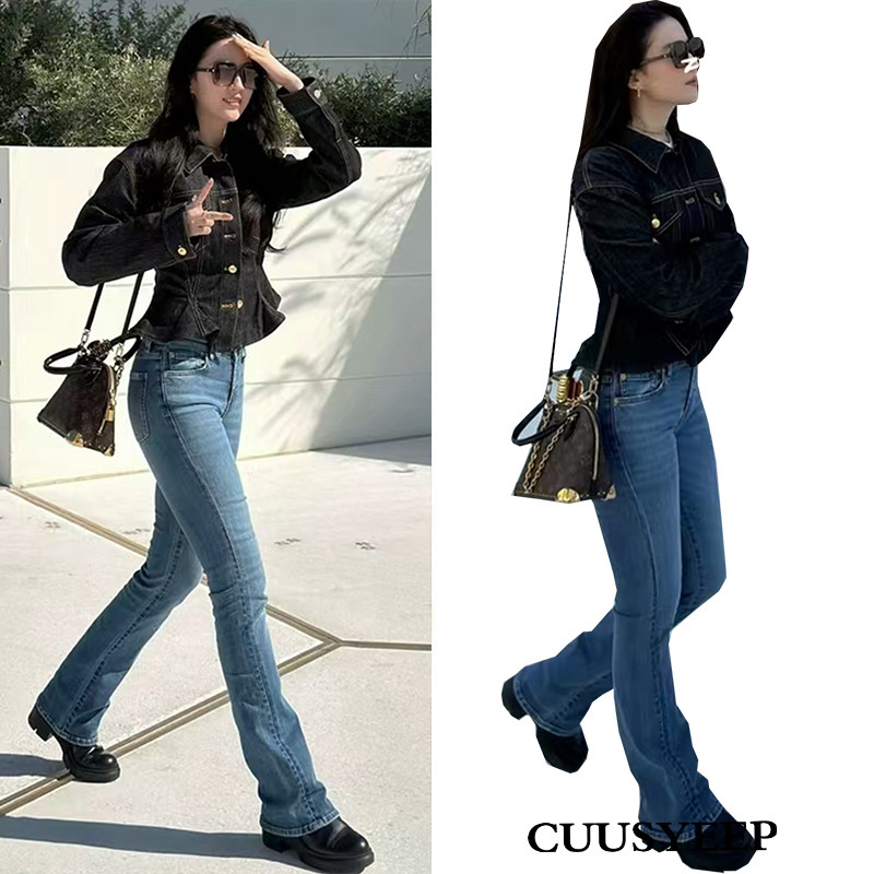 酷飒高腰显瘦微喇叭牛仔外套夹克