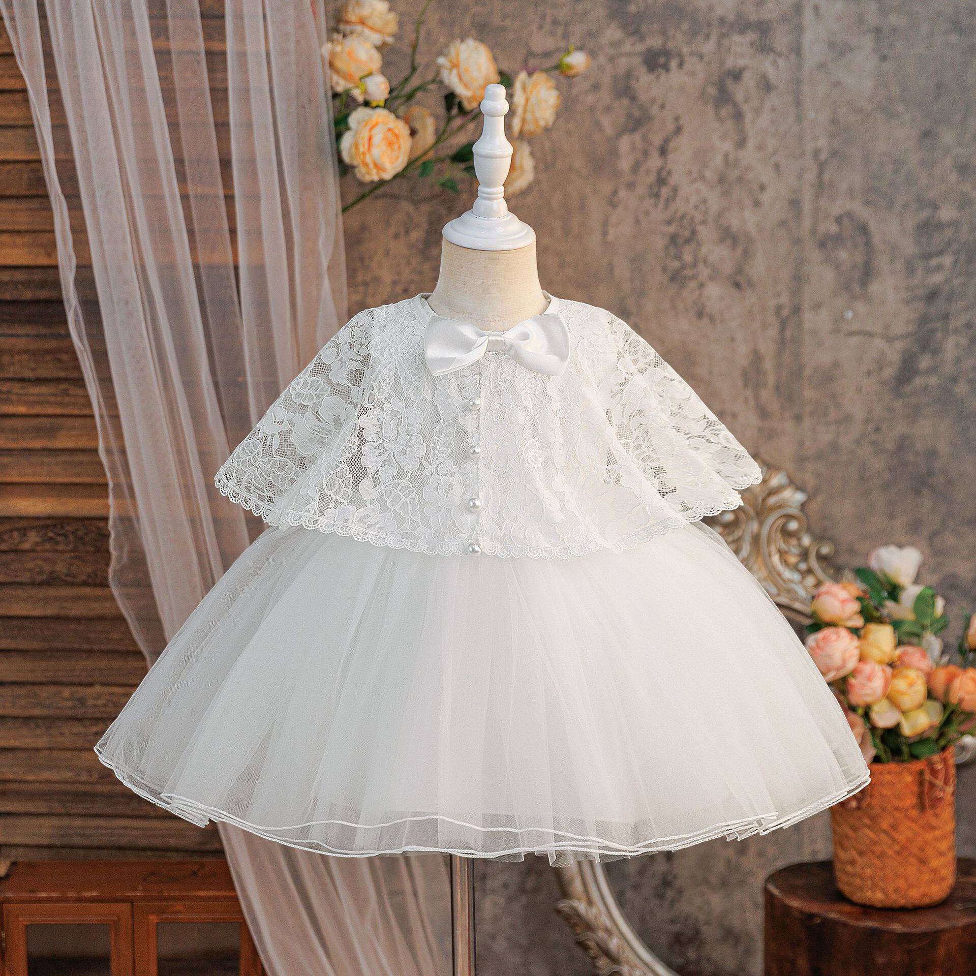 女童婚纱公主裙子白色连衣裙夏季婴儿百天宝宝蓬蓬裙儿童生日礼服