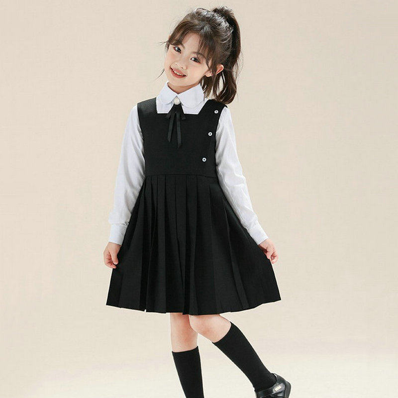 女童学院风白衬衫背心连衣裙套装春秋两件套儿童中大童表演出裙子