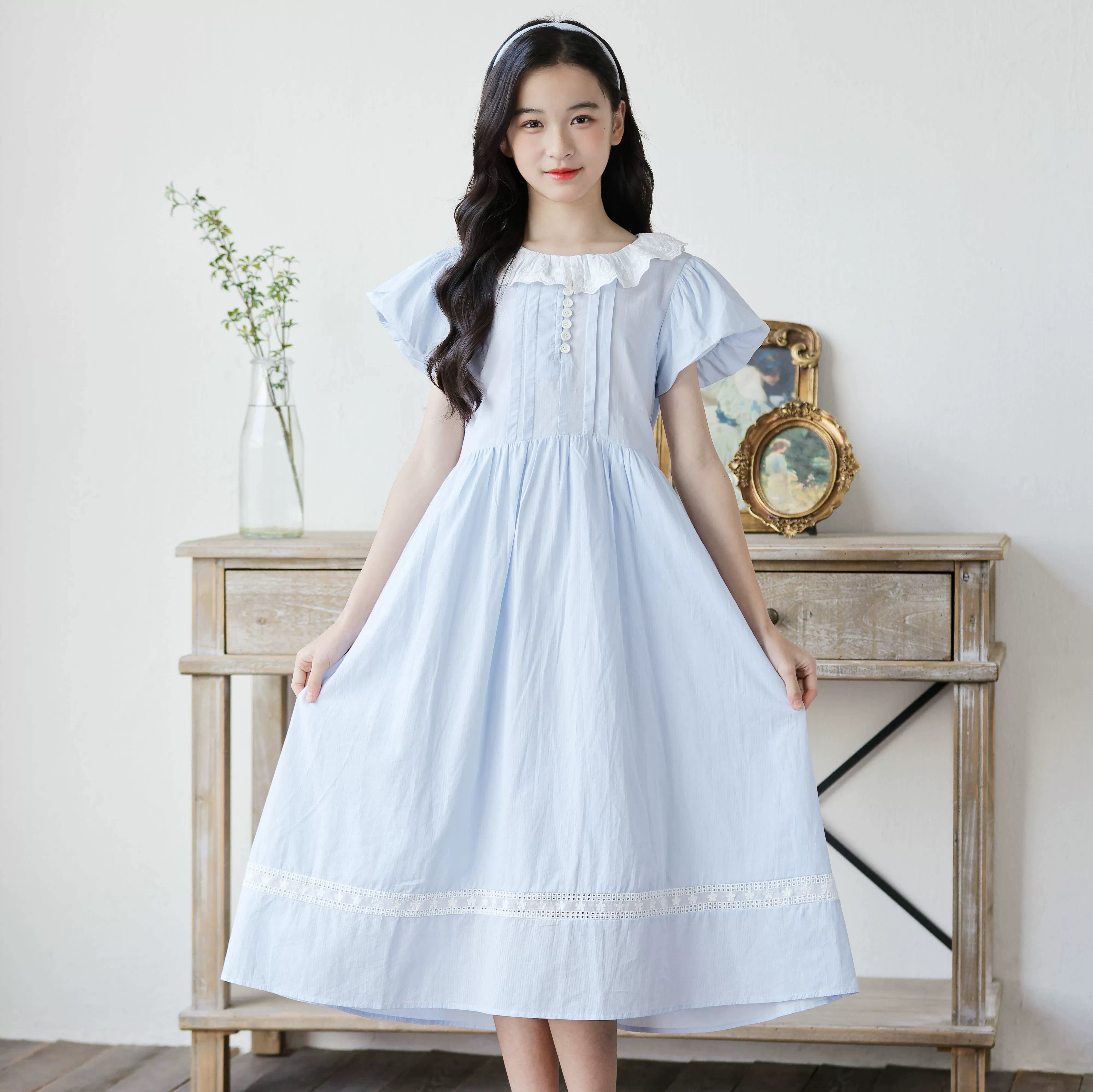 女童夏季学院风娃娃领连衣裙子