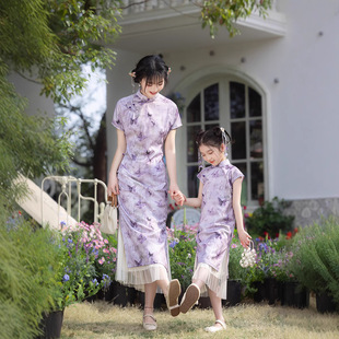 中国风亲子装母女旗袍连衣裙子夏季女童唐装公主裙儿童汉服演出服