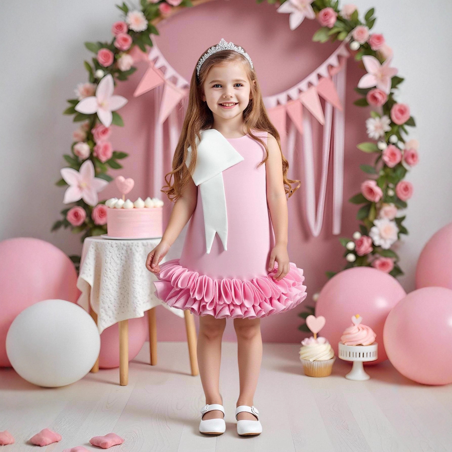 女童无袖蝴蝶结背心裙子儿童甜美可爱小公主连衣裙宝宝生日礼服裙