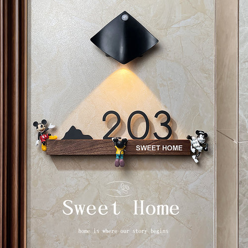 胡桃木实木米奇公仔玩偶卡通门牌