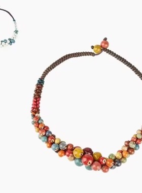 陶瓷项链民族风手工编织配饰蓝色