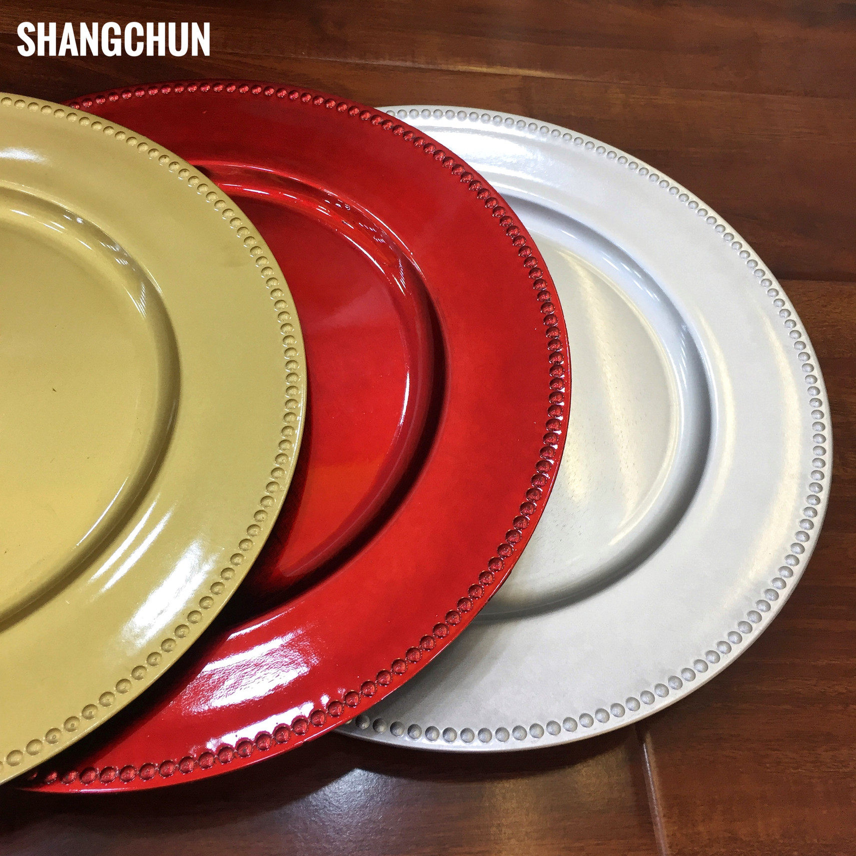 尚醇婚庆盘苏菲碟塑料盘水果盘婚庆餐盘珠边盘33cm创意盘子