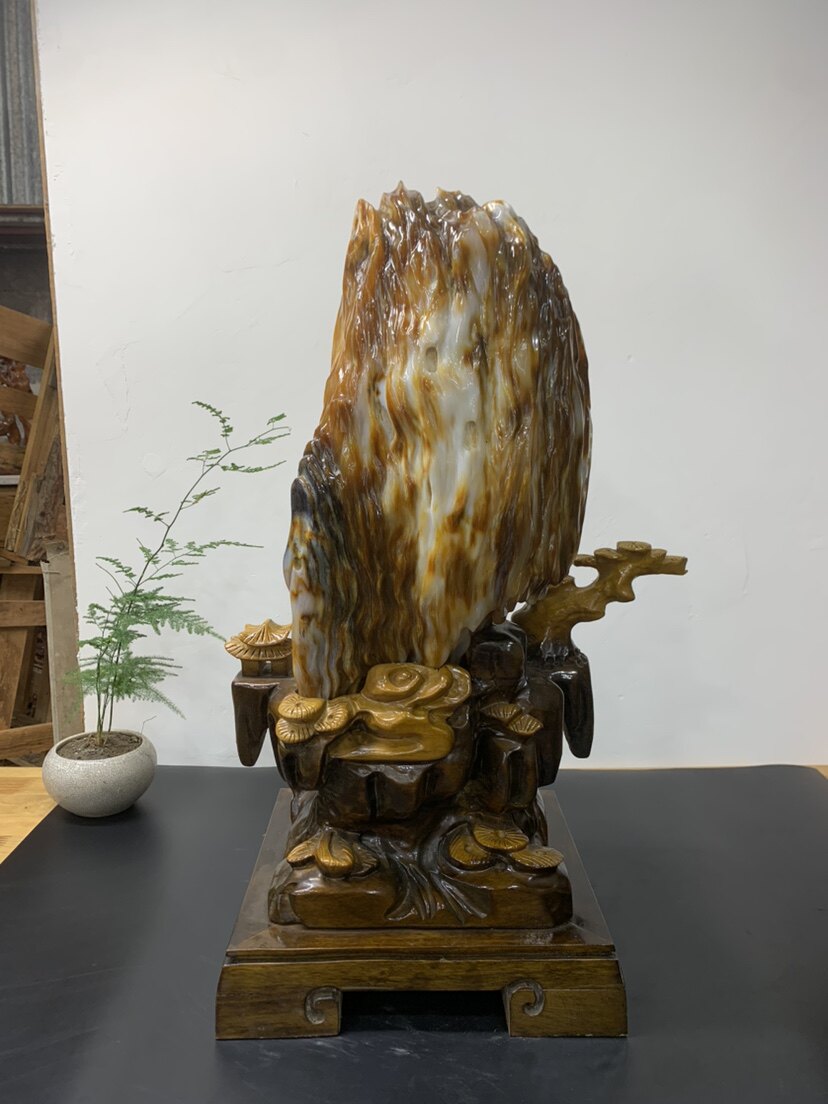 缅甸树化玉摆件总高56//高37/宽20/厚17.5厘米净重24.6斤