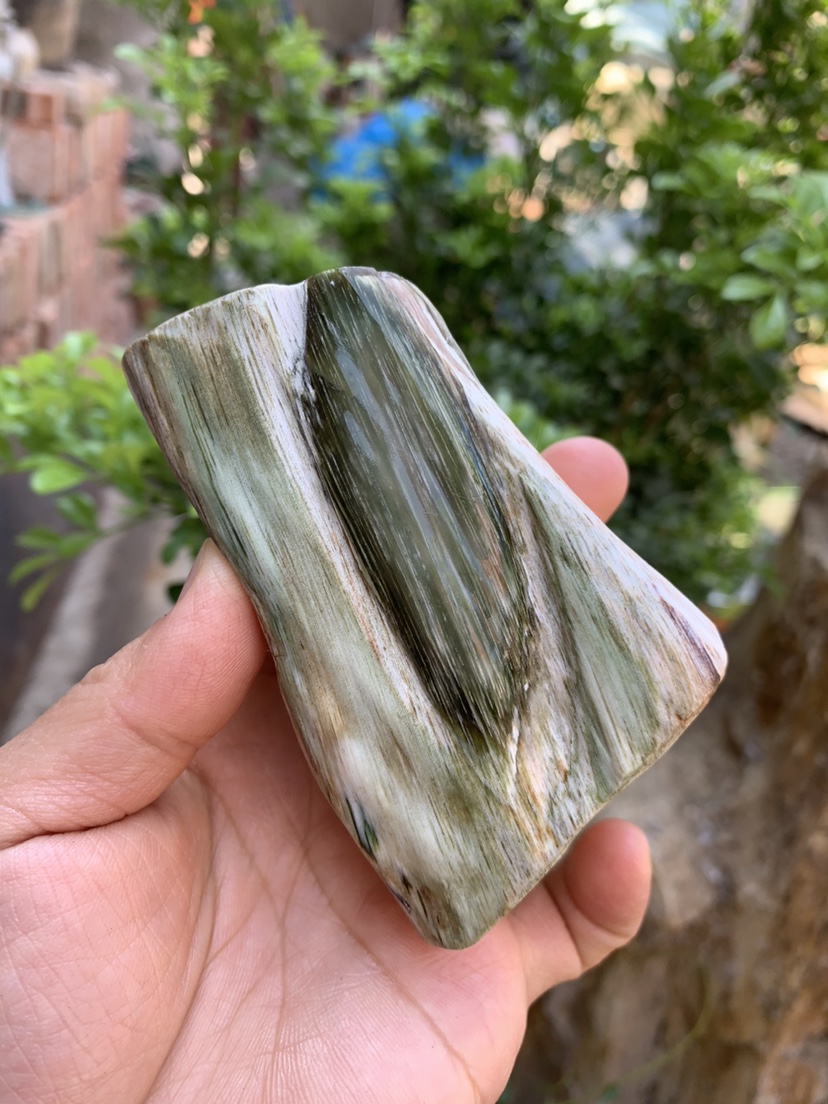缅甸树化玉手把件高9/宽6/厚5厘米